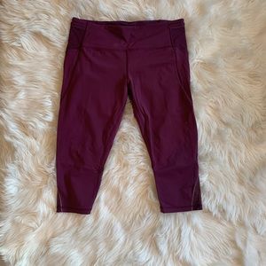 Lululemon Running Crops, Maroon, Sz12